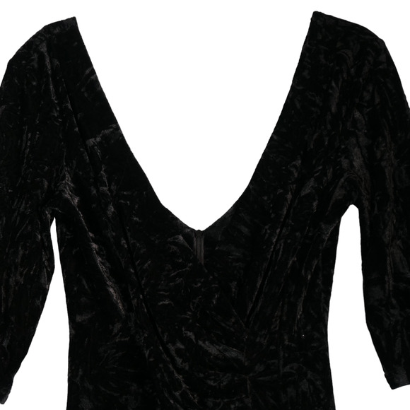Boohoo Sweater Dress Womens Size 6 8 Black Textured Stretch Velvet Velour Ruched - Picture 5 of 11